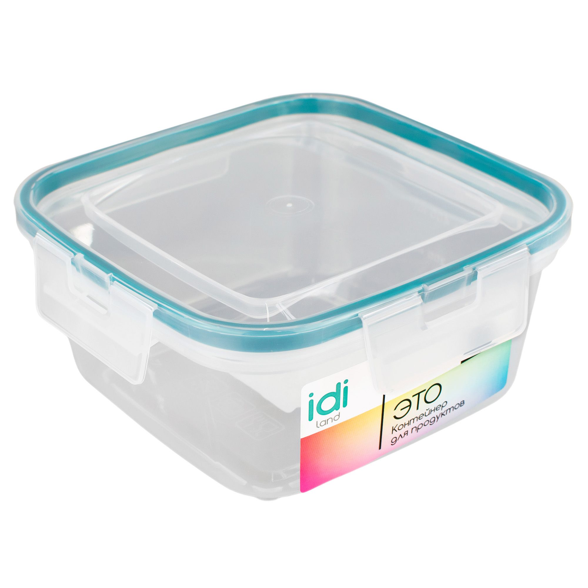 Контейнер для продуктов 800 мл с защелками квадратный бесцветный