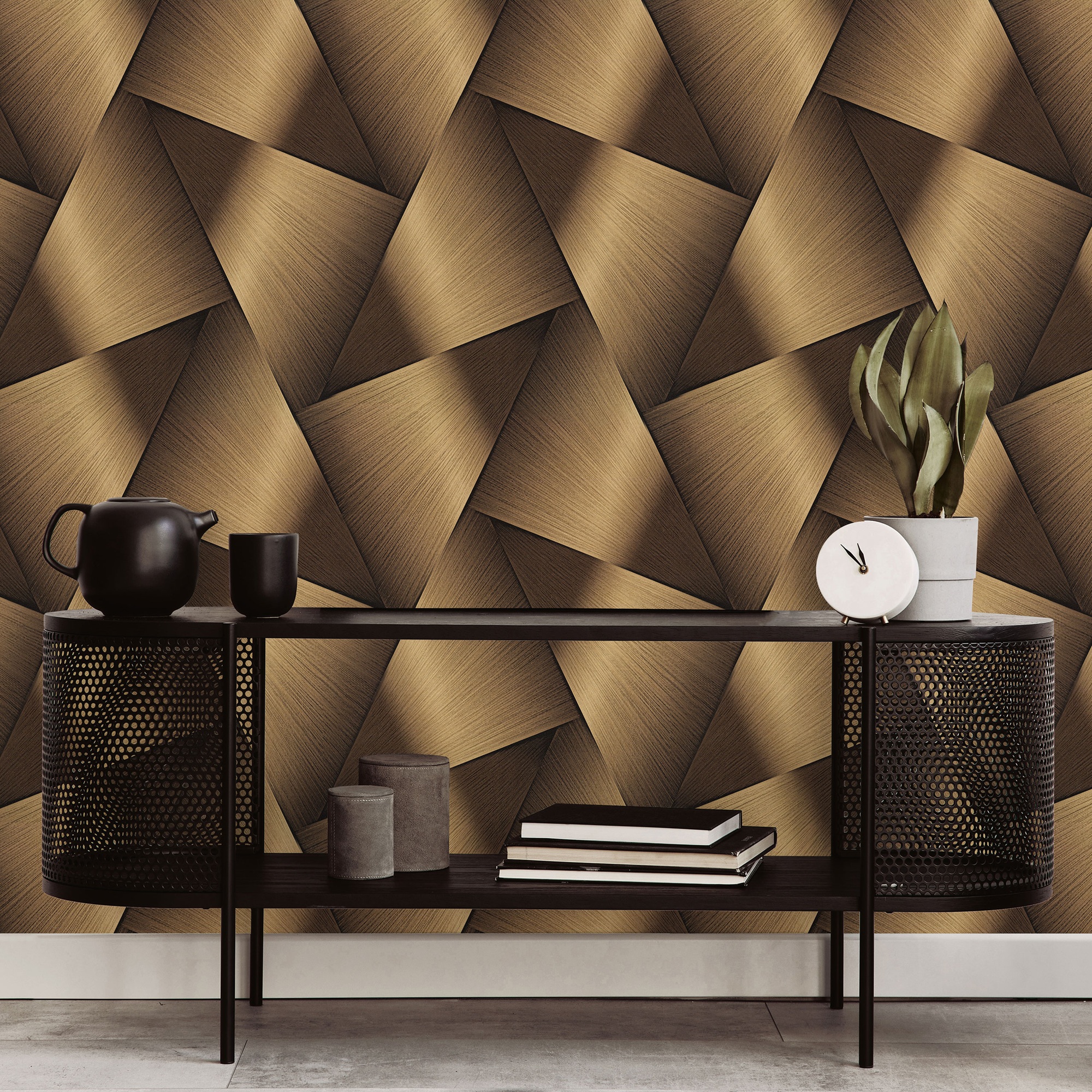 Обои Euro Decor Halo 7342-12 золотые геометрия 1,06х10 м