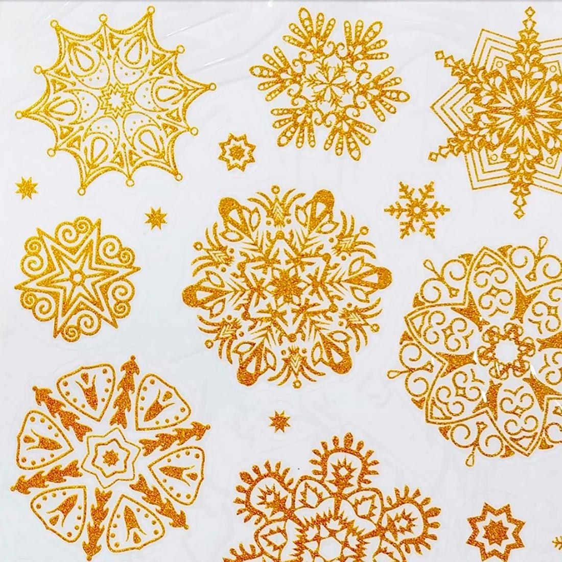 Украшение новогоднее оконное Яркие снежинки из ПВХ пленки, декорировано глиттером 30х38 см