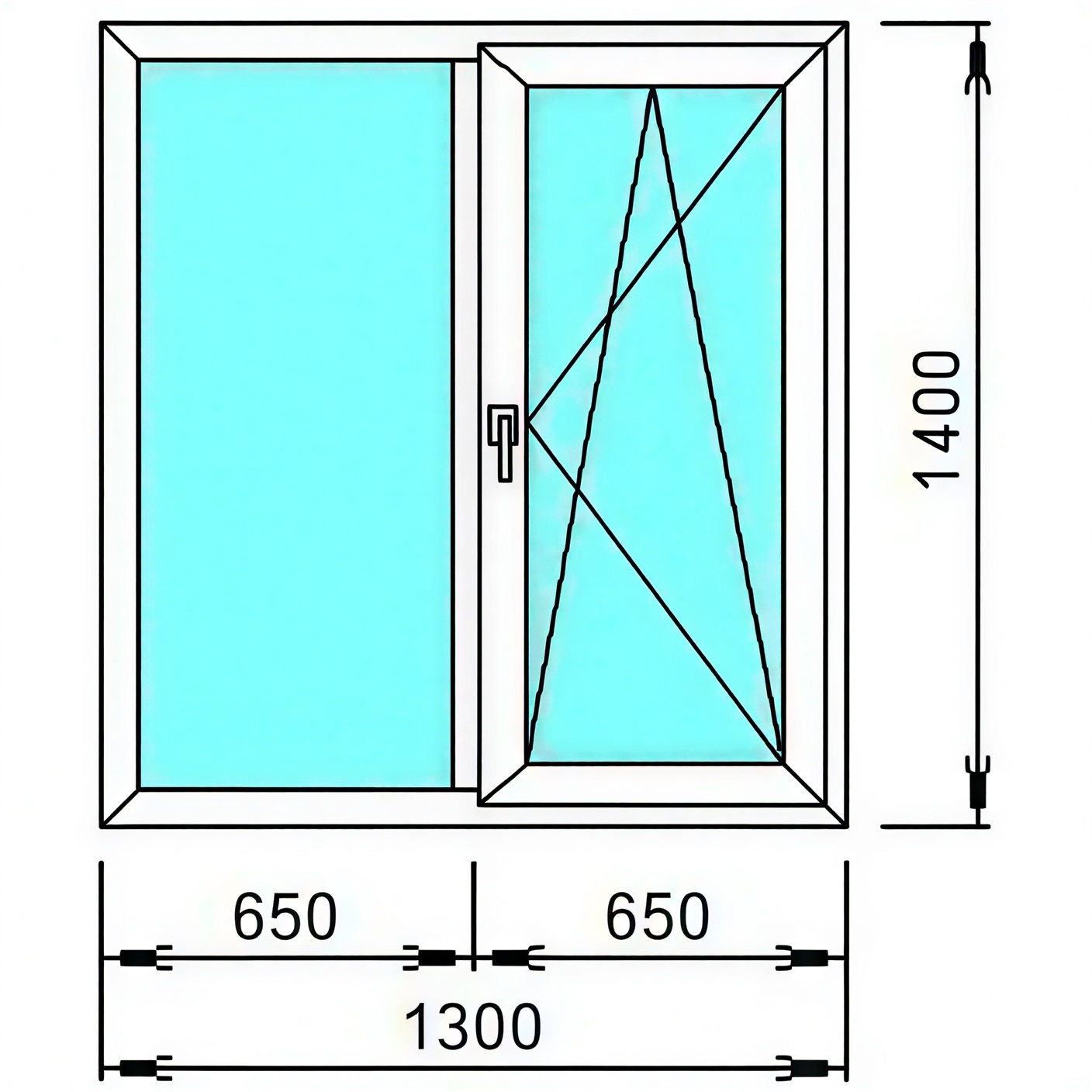 Окно ПВХ 1300х1400 мм 32 мм поворотно-откидное правое 2 камеры