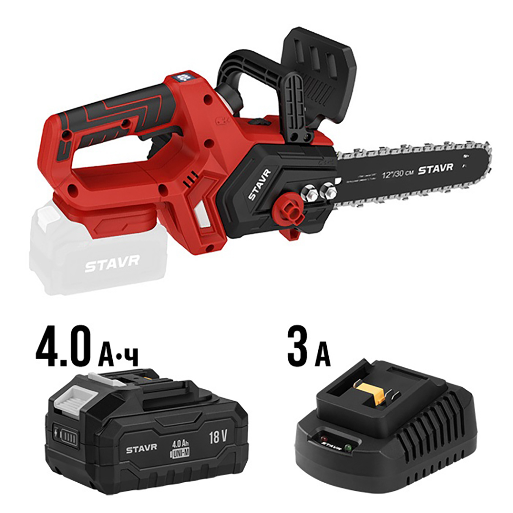 Пила цепная аккумуляторная Stavr SCS 18BL-30 18В шина 12"/30 см АКБ и ЗУ