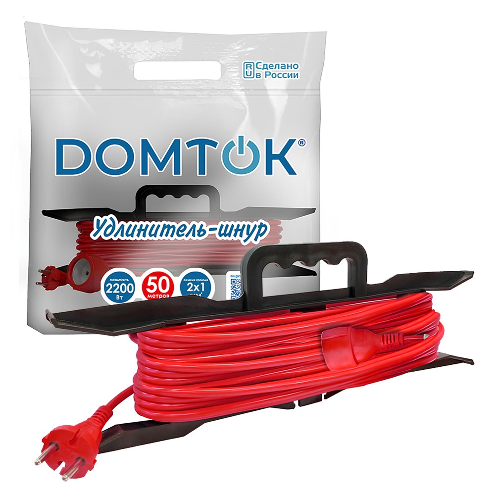 Удлинитель силовой на рамке Domtok Пвс 2х1 1 гнездо 50 м 10 A IP44 б/з красный