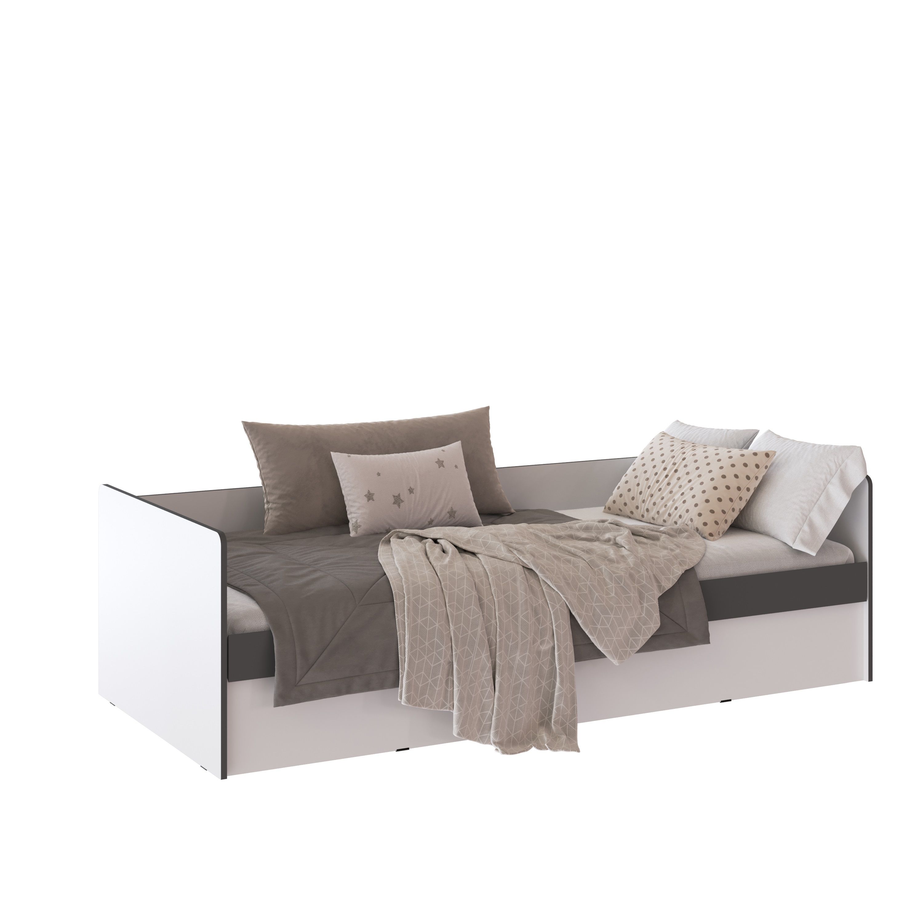 Кровать Асцелла 900х2000 мм Белый/Графит серый с ортопед основанием и ПМ