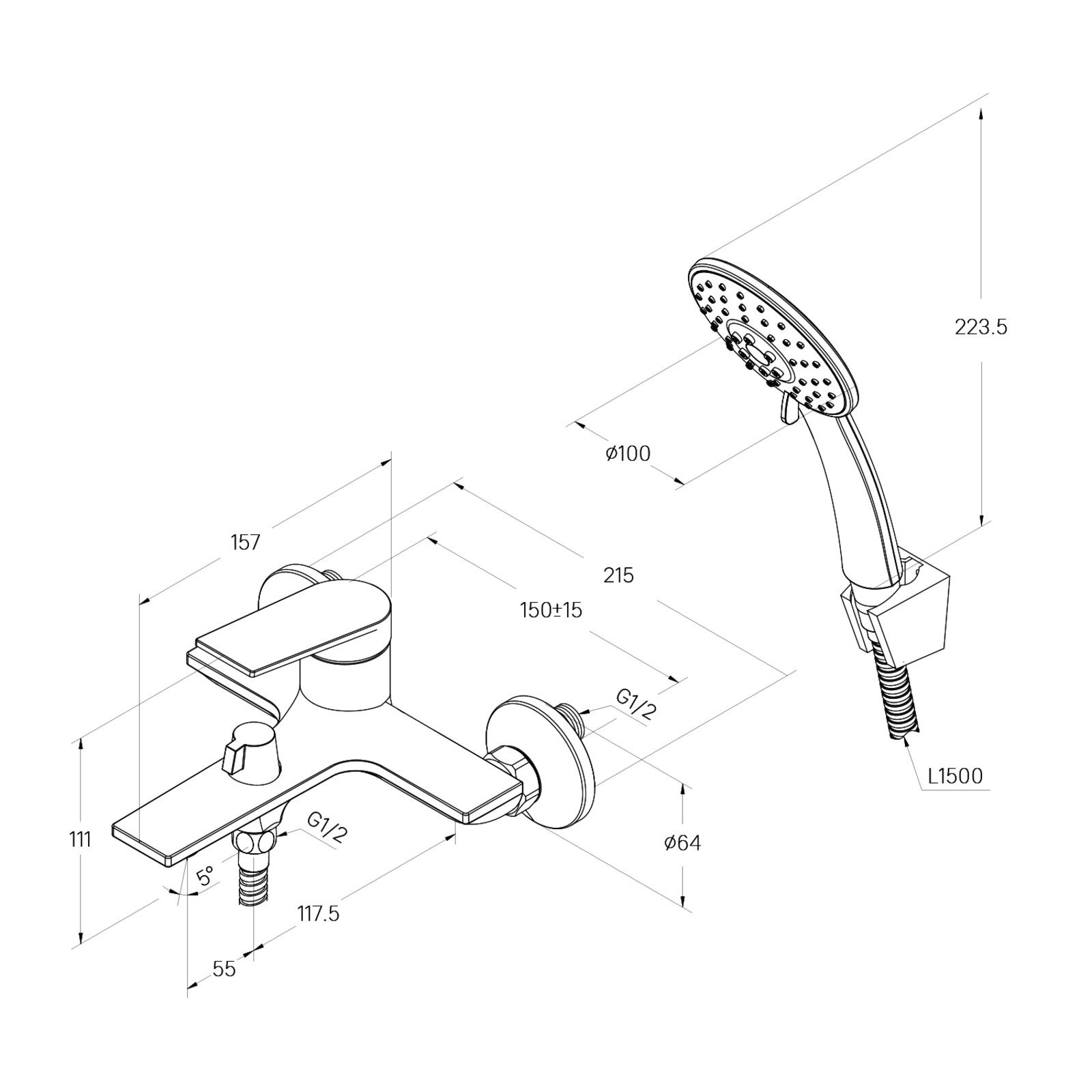 Смеситель для ванны Milardo Azure AZUSB00M02 однорычажный