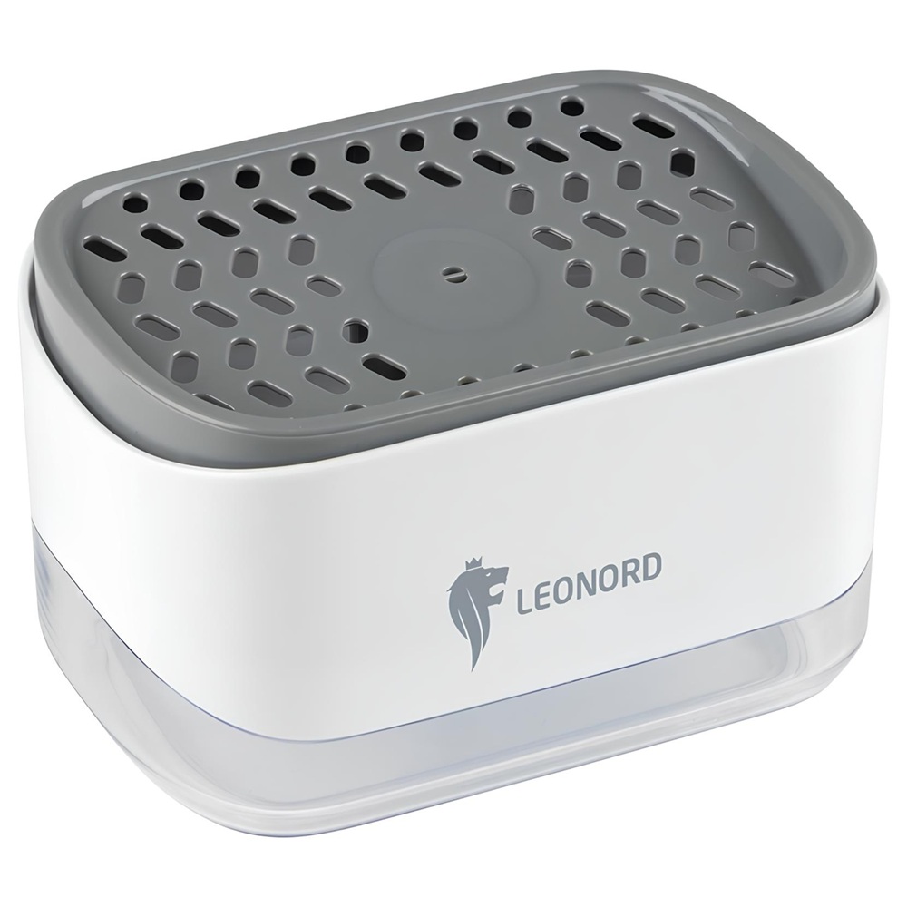 Дозатор для моющего средства Leonord Sauber бело-серый пластик с держателем для губки