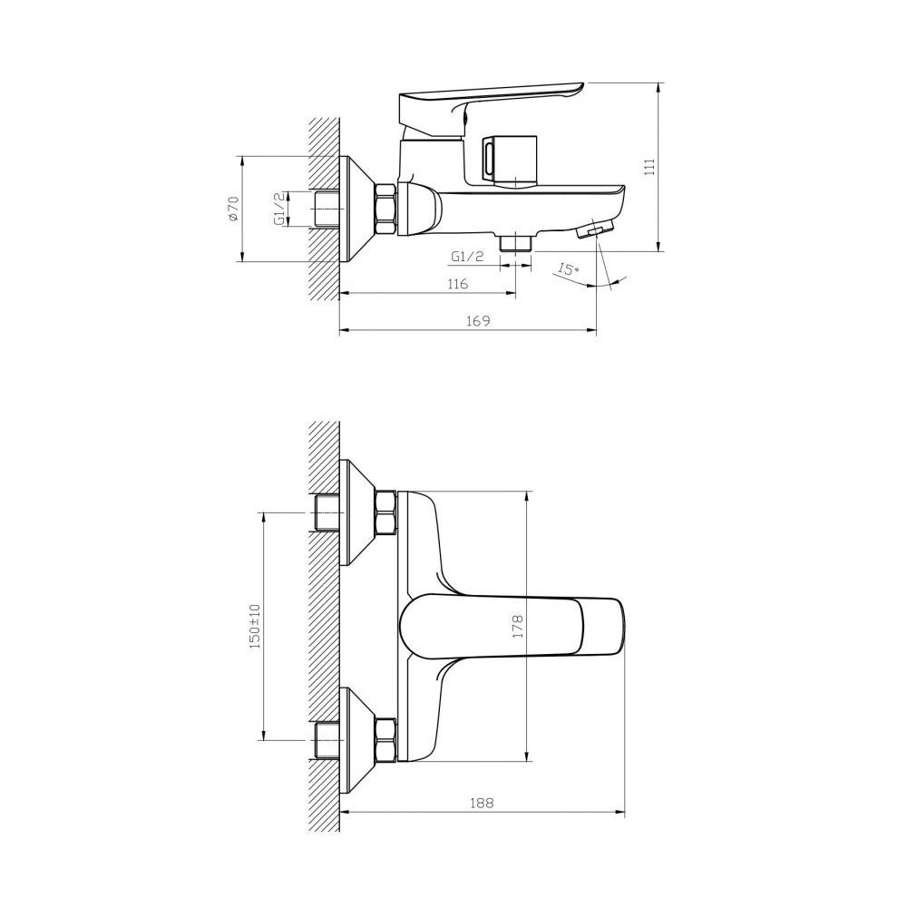 Смеситель для ванны Lagos с коротким изливом LG 54