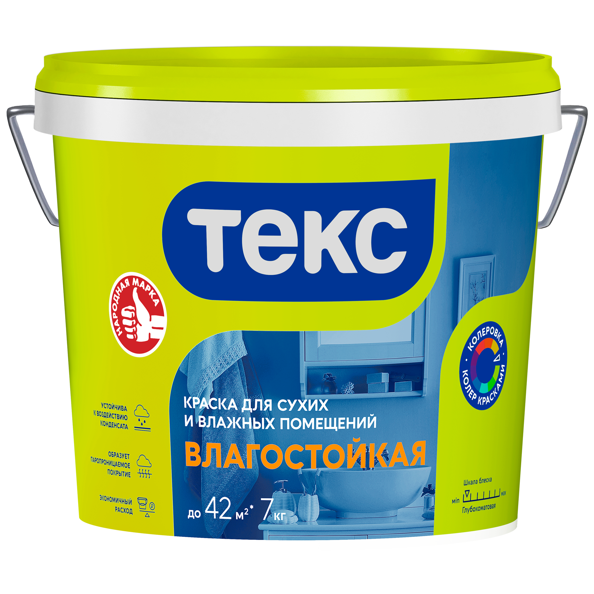 Краска ВД влагостойкая Текс Универсал, белая, 7 кг