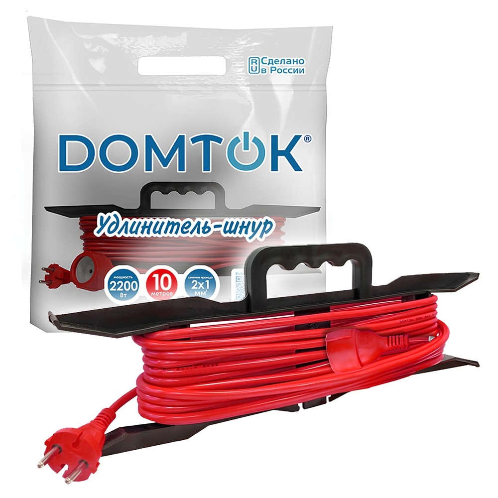 Удлинитель силовой на рамке Domtok Пвс 2х1 1 гнездо 10 м 10 A IP44 б/з красный