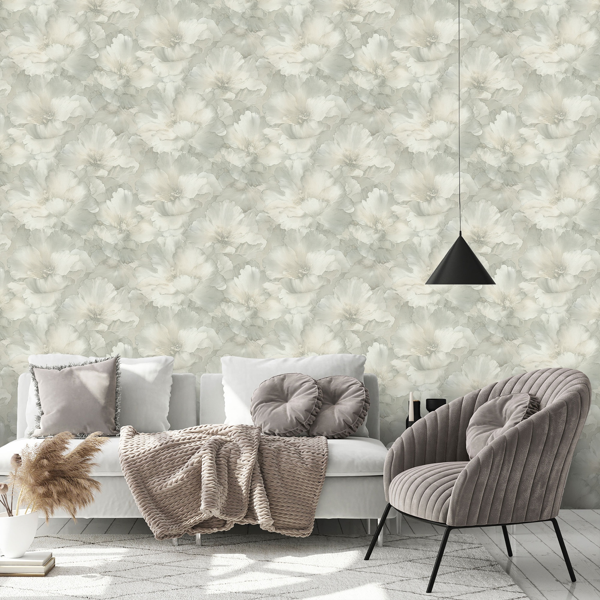 Обои Ornamy Флер 8096-12 серые цветок крупный 1,06х10,05 м