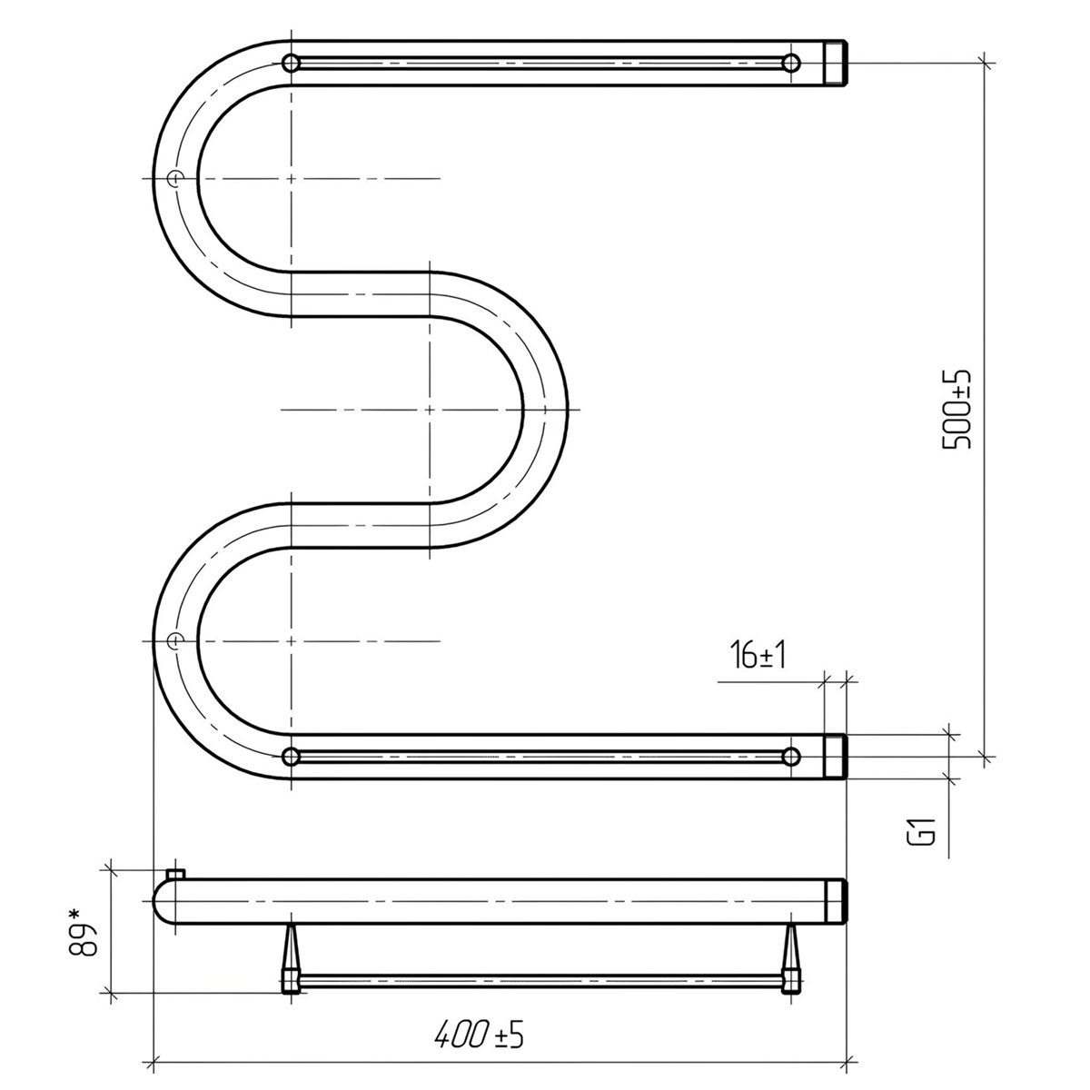 Полотенцесушитель водяной М-образный ПСВ-06-01 50х40 см с полкой