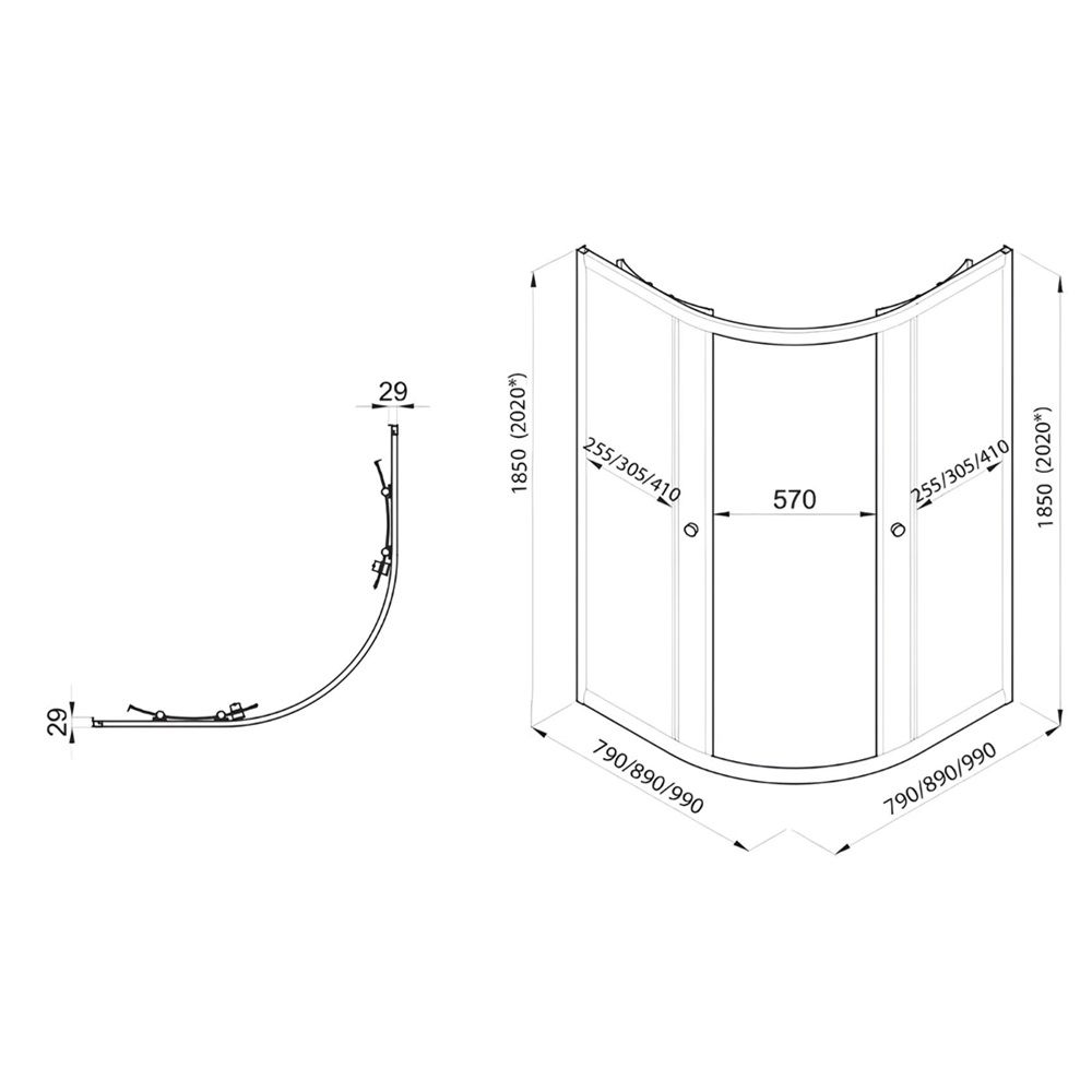 Душевое ограждение Альфа-Хром 80х80 см полукруг без поддона