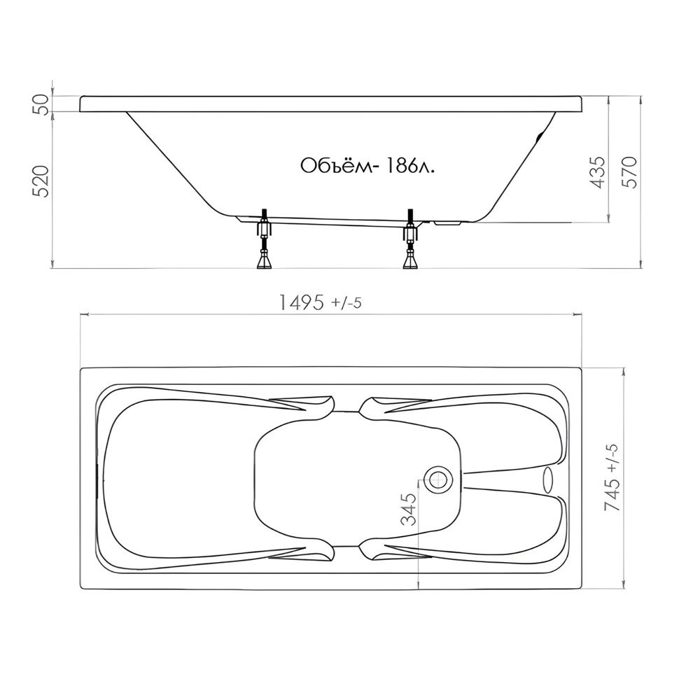 Ванна акриловая Triton Стандарт 150х75 см