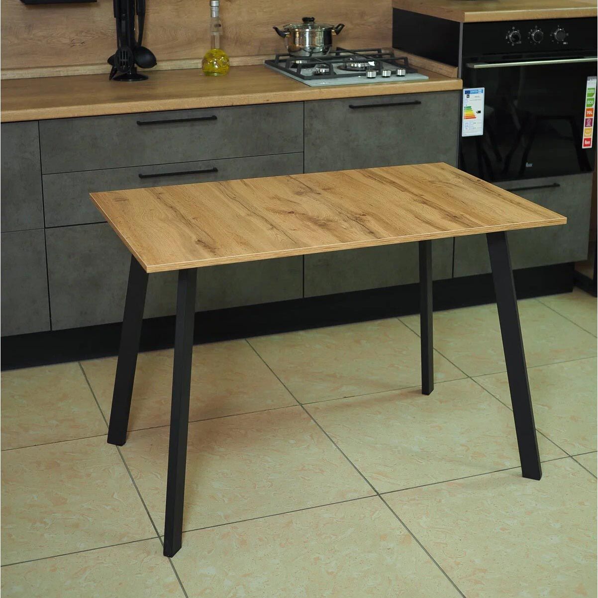 Стол Слим 2 Дуб Вотан на черных опорах (не раздвижной)