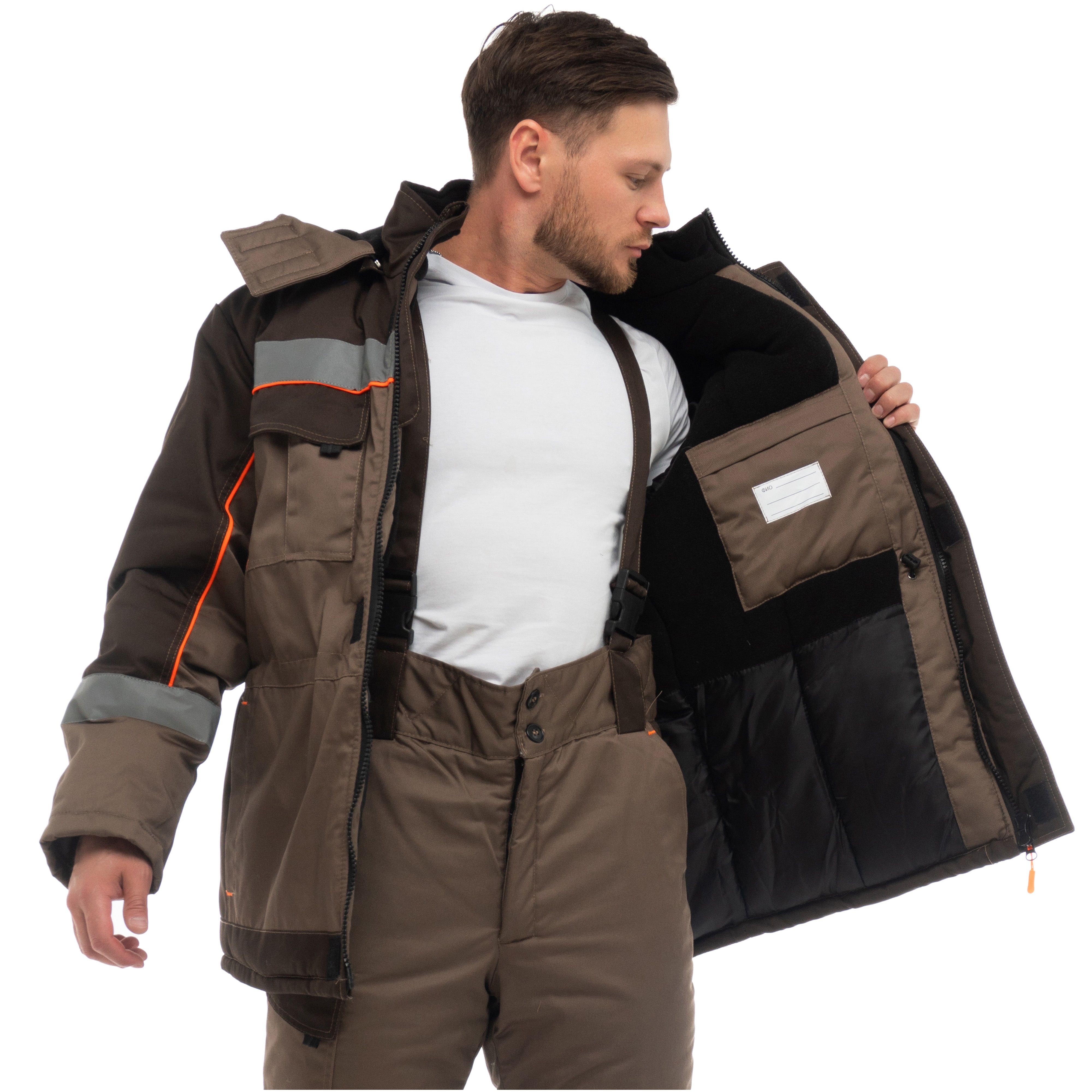 Костюм утепленный мужской Берген куртка, брюки бежевый с темно-коричневым р.120-124/182-188