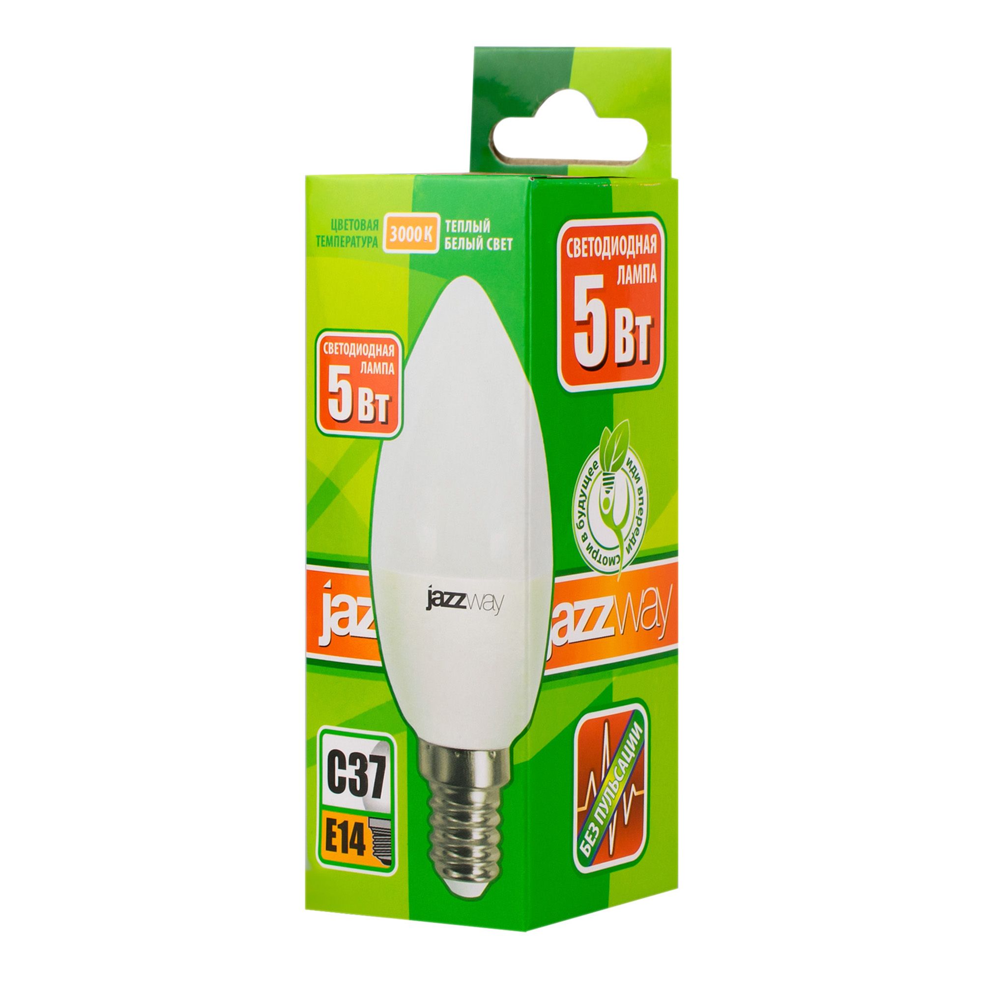ЛАМПА светод, теп..свет PLED-ECO-C37 5W 3000K E14 400lm 230V 50Hz Jazzway