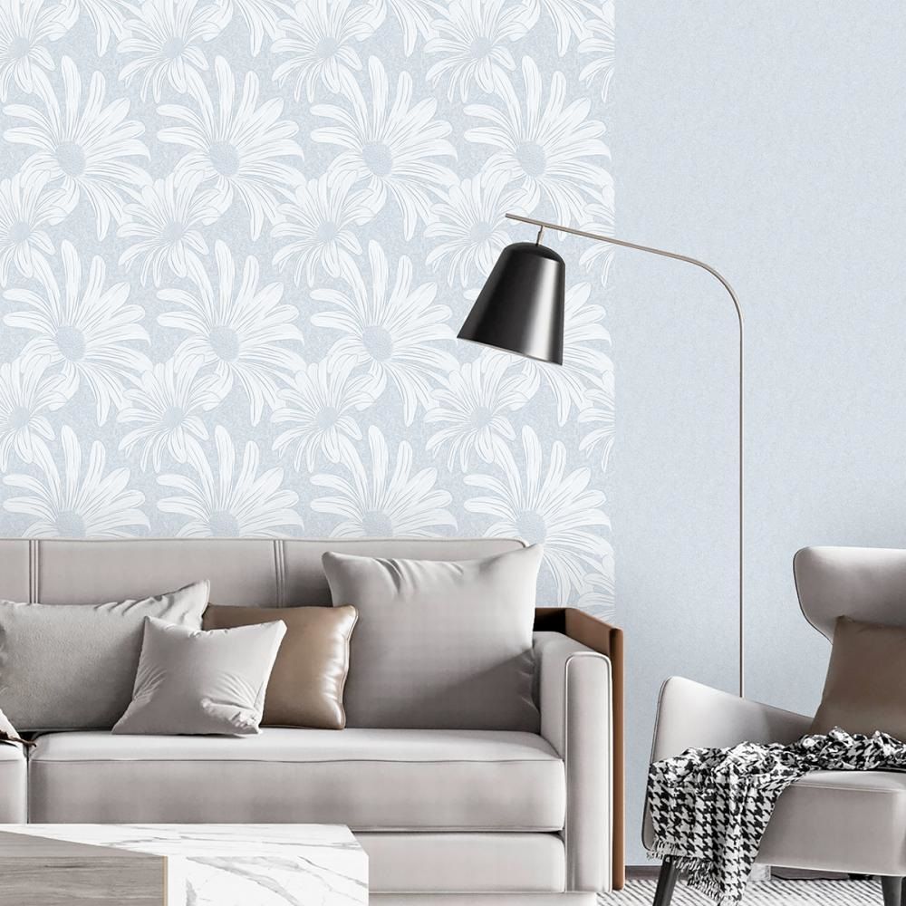 Обои Aurora Ромашка С50 5009 01 голубые однотонные 1,06х10,05 м