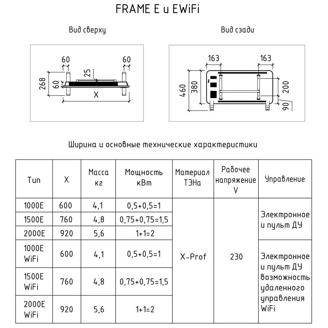 Конвектор электрический Thermex Frame 1500E с ПДУ