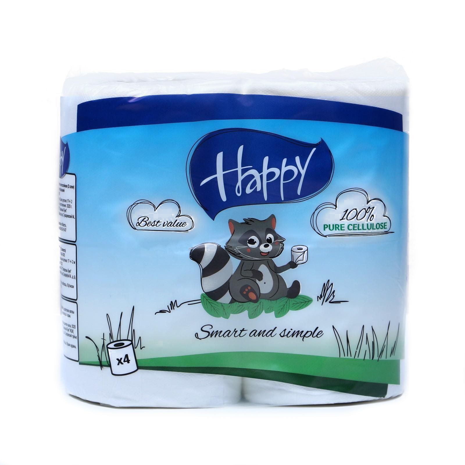 Туалетная бумага Happy 2-слойная с ароматом Зеленый Бамбук 4 рулона