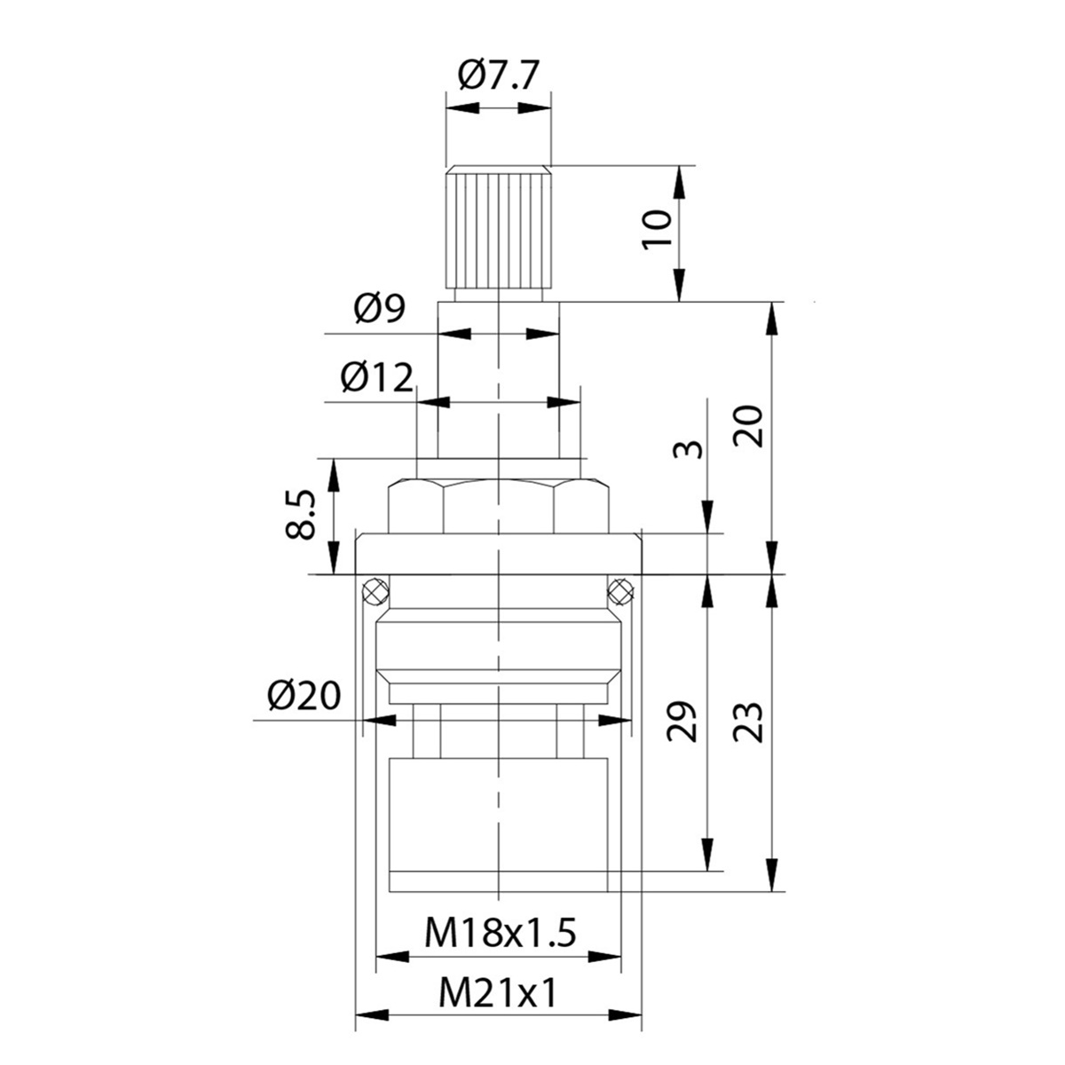 Кран-букса керамическая 90° 20 зубцов M18x1,5 M21 h53 мм Iddis 998CR532SM