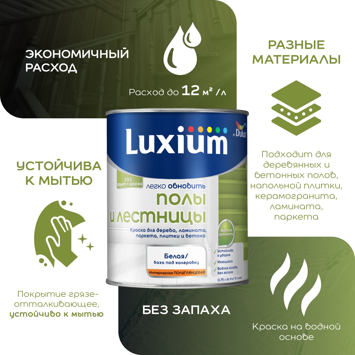 Краска акриловая Luxium Полы и Лестницы п/глянц BC прозрачная 0,75 л
