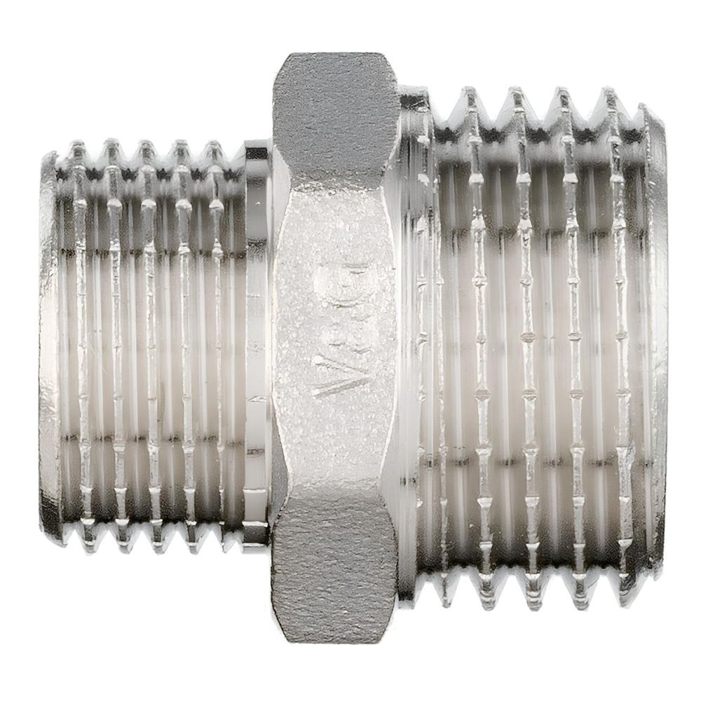 Ниппель переходной латунь никель 1/2"х3/8" НР/НР