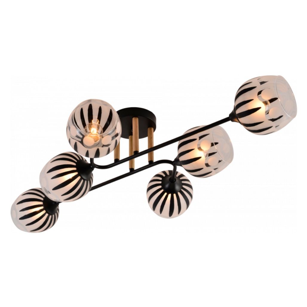 Люстра потолочная XA1569B/6 BK+WOOD 6x60Вт E27 d87 см h20 см черный/дерево