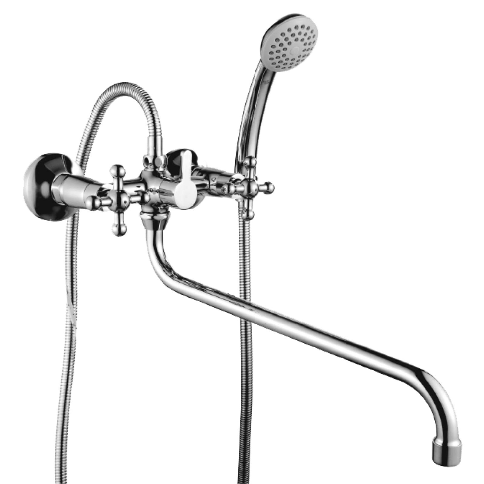 Смеситель для ванны Rossinka G02-84 вентильный длинный излив 350 мм