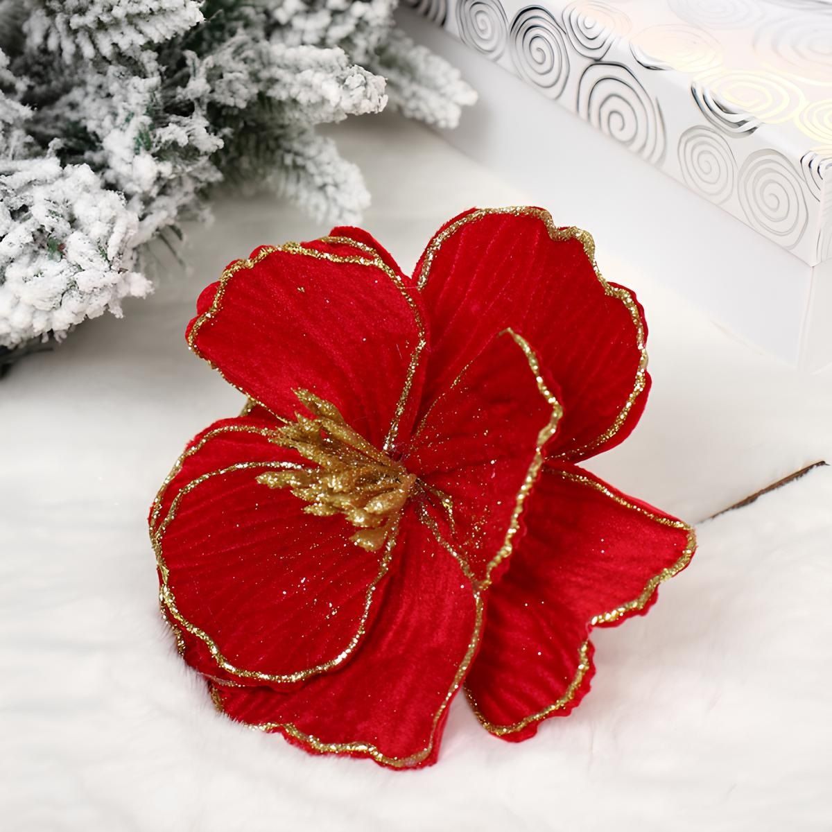 Украшение новогоднее Пуансеттия-Изящная 16 см красный/золото 196-0973