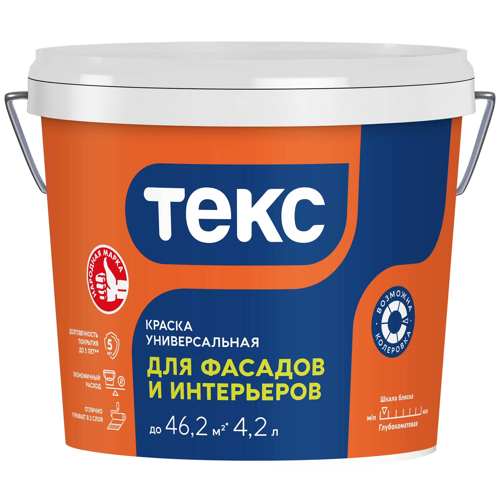 Краска ВД фасадная Текс Универсал, белая, 6,5 кг