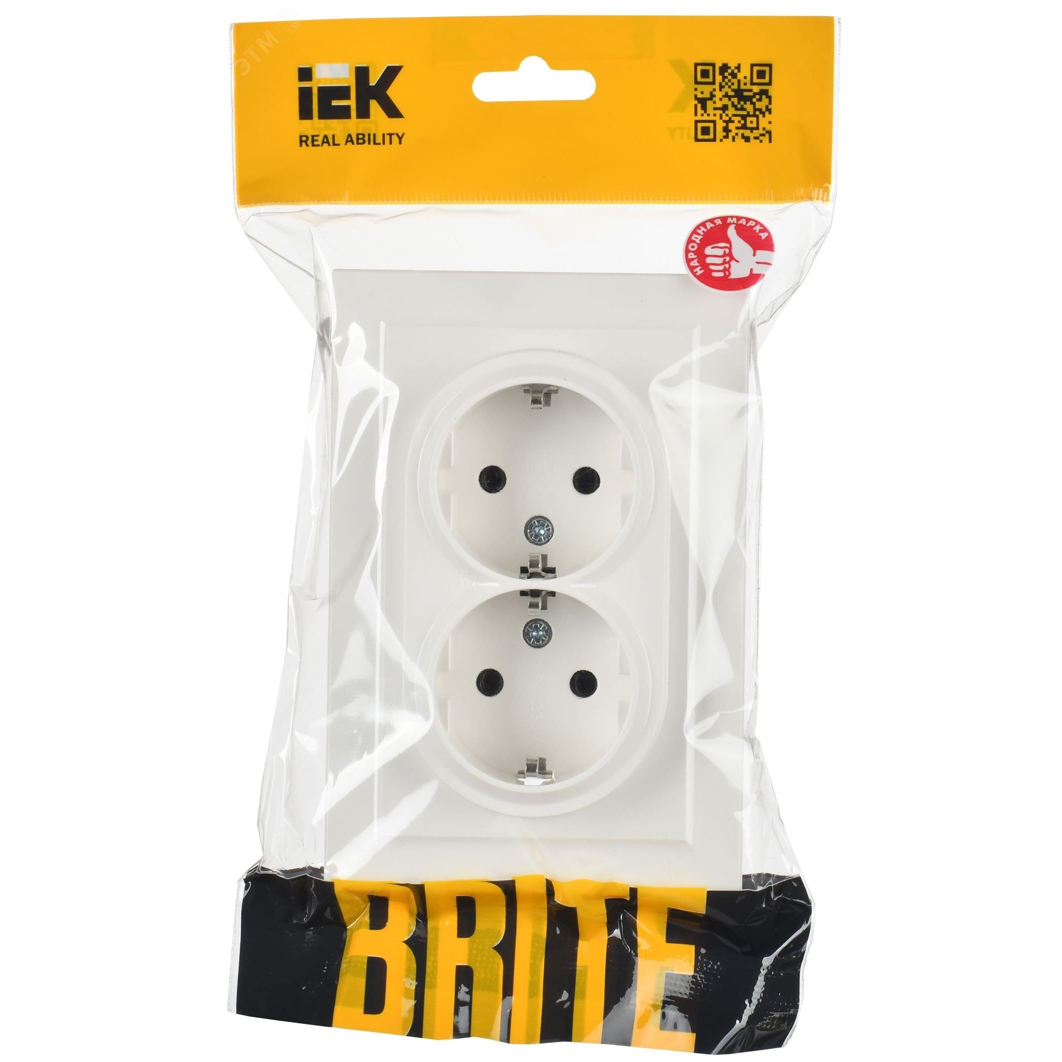 Розетка 2-м СП Brite РС12-3-БрБ 16А в сборе с заземл без защитных шторок IEK BR-R21-16-K01-F белый