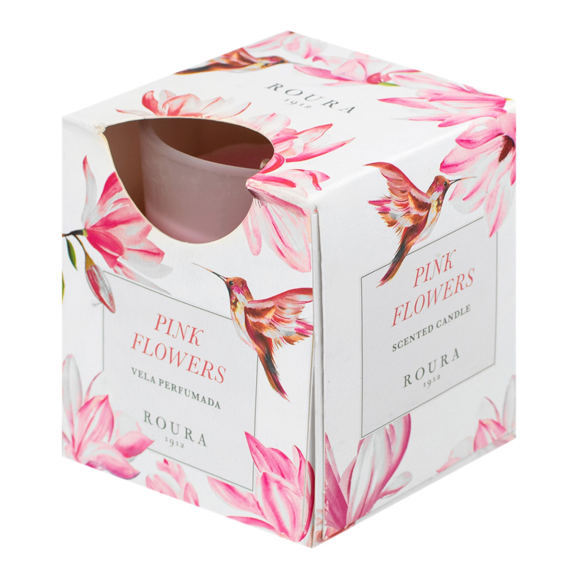 Свеча в стакане Розовые цветы 85х70 ароматизированная Roura