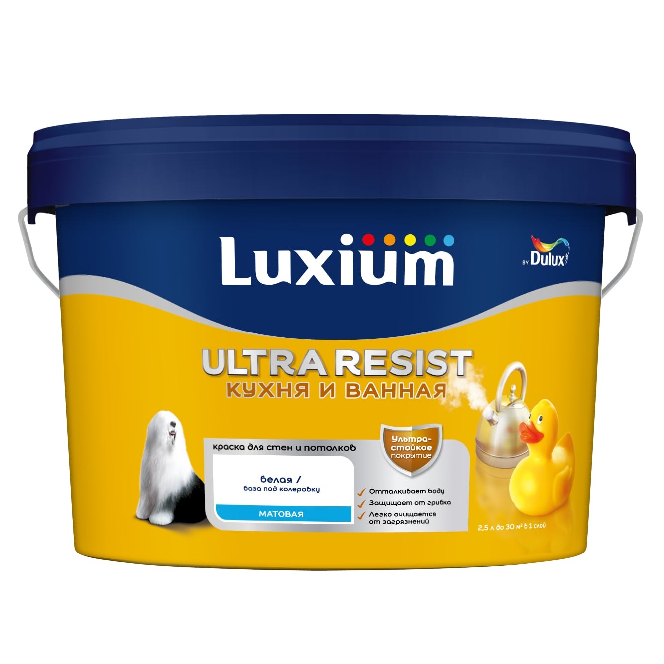 Краска акриловая Luxium UR Кухня и Ванная BW матовая белая 2,5 л