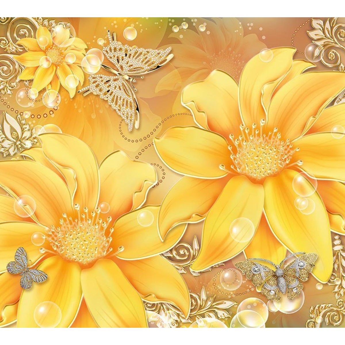 Золотые цветы Ф 163 Фотопанно 300*270 см песок