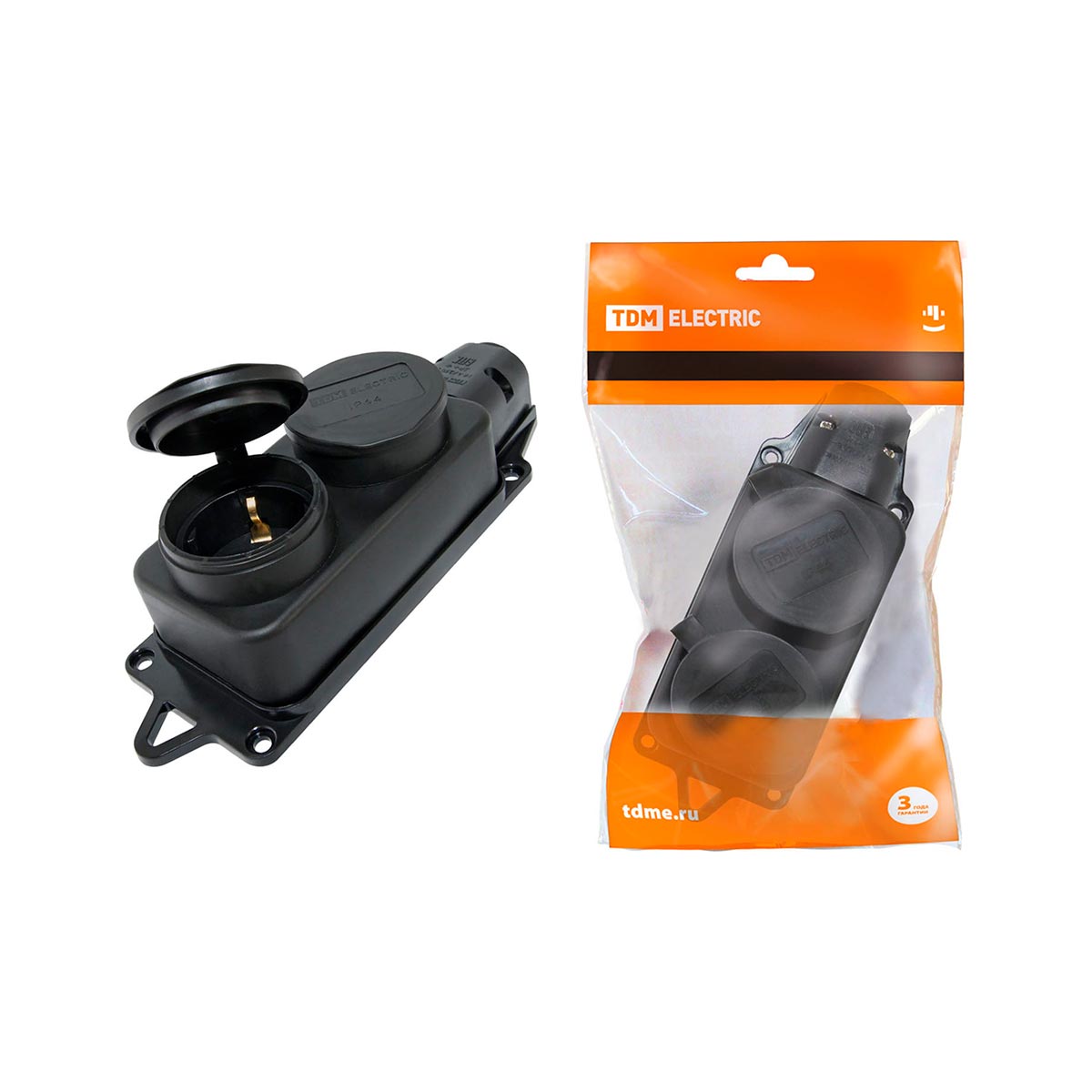 Колодка двухместная с заглушками с/з каучук 16А 250В IP44 VKL electric 1/10/60