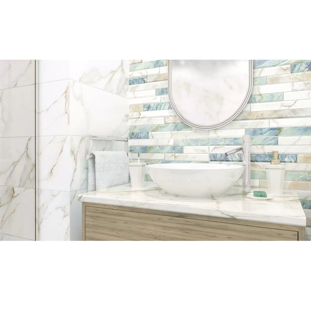 Плитка настенная Alma Ceramica Nevada TWU09NVD616 24,9х50 см 7,5 мм бело-бирюз 1,494 м2