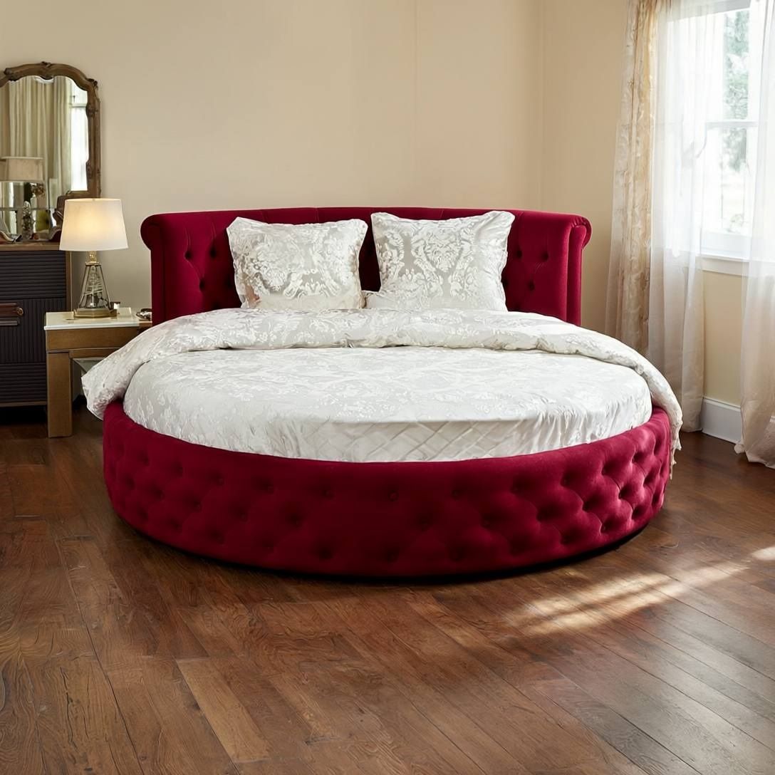 Кровать круглая Честер 2250х2250х900 мм красная с матрасом 2000х2000 мм