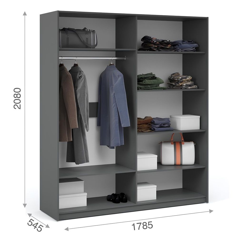 Шкаф четырехдверный Мишель 1785х2080х545 мм Антрацит/Белый жемчуг