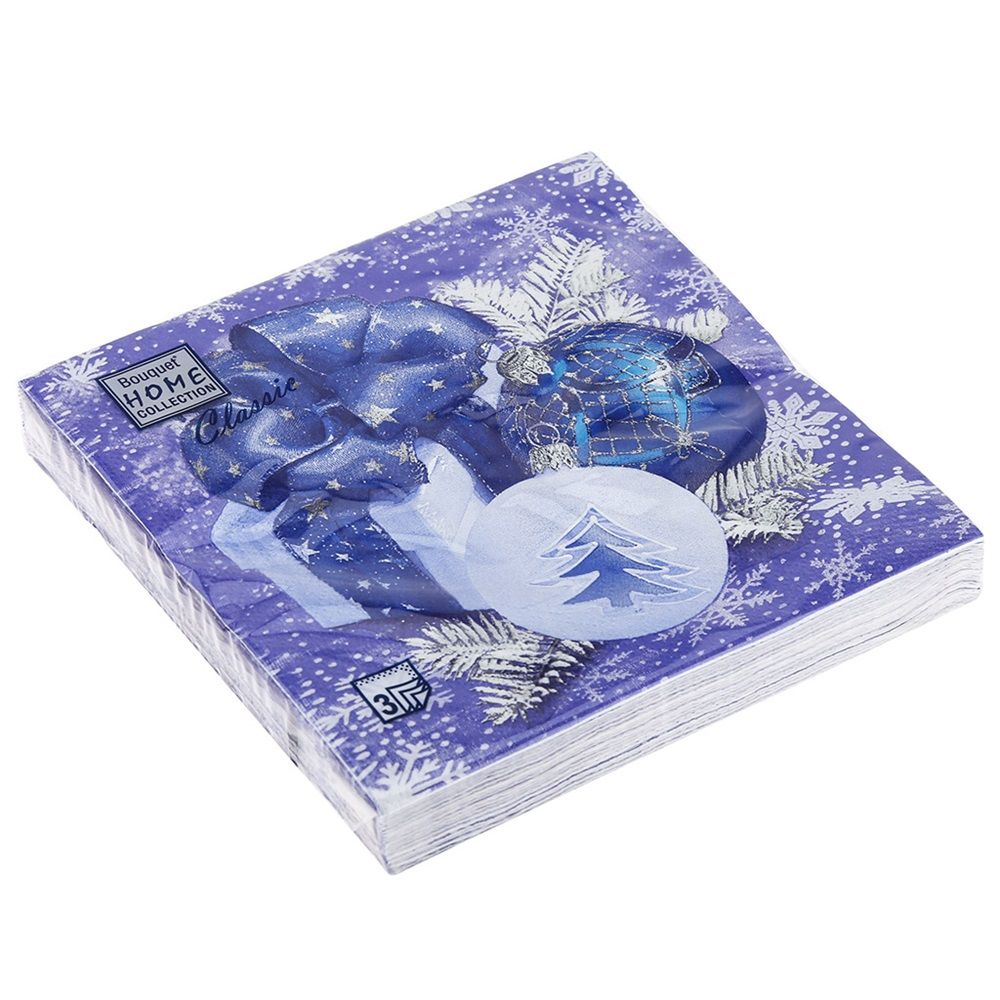 Салфетки бумажные Новогодня композиция синяя 33х33 см 3 сл 20 шт Home Collection