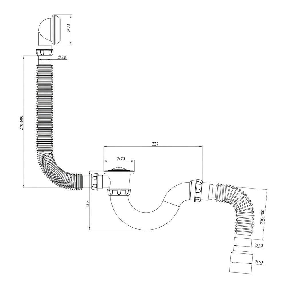 Сифон для ванны 1 1/2"х40/50 Unicorn S32