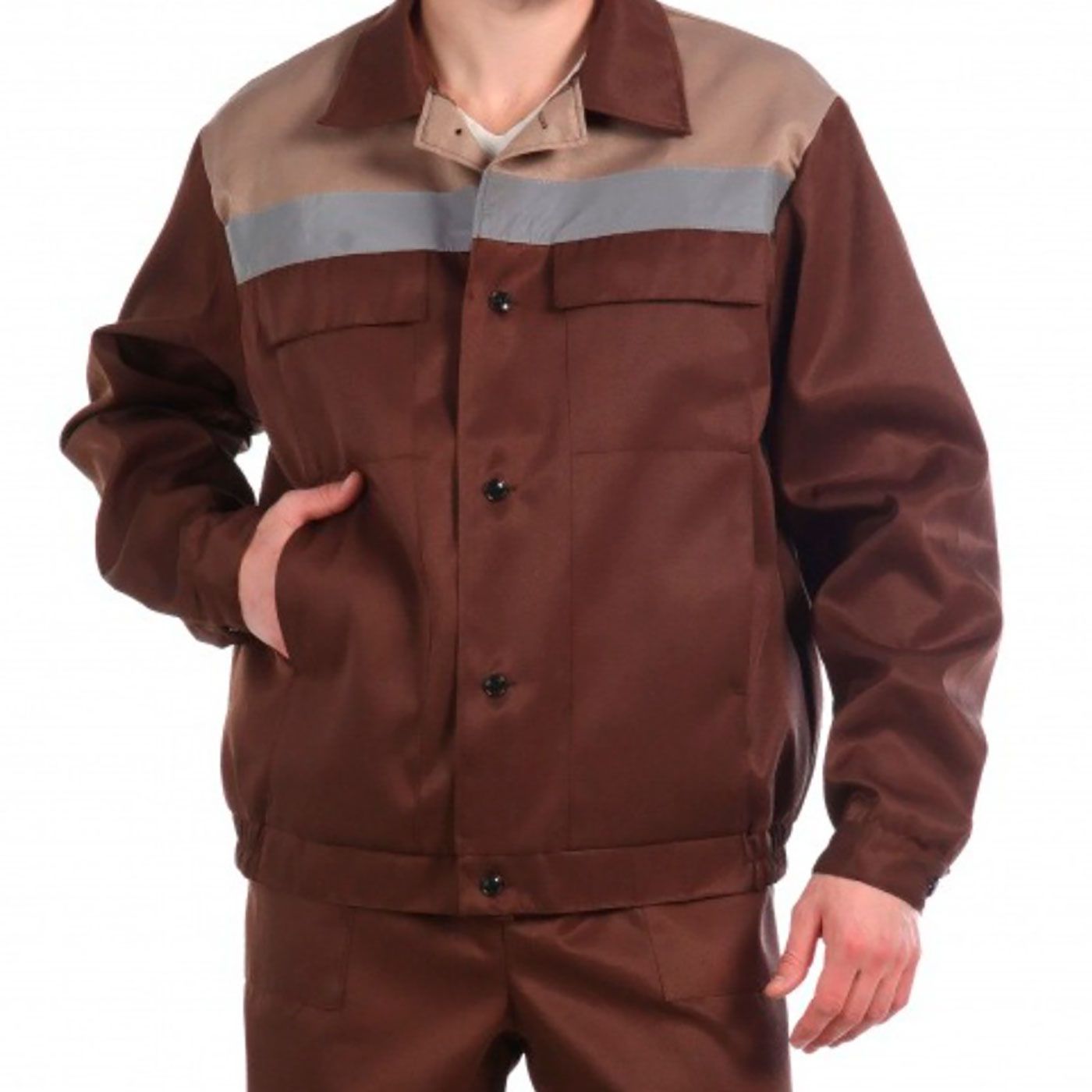 Костюм Оптимал куртка, п/комб коричневый с бежевым СОП р.104-108/170-176