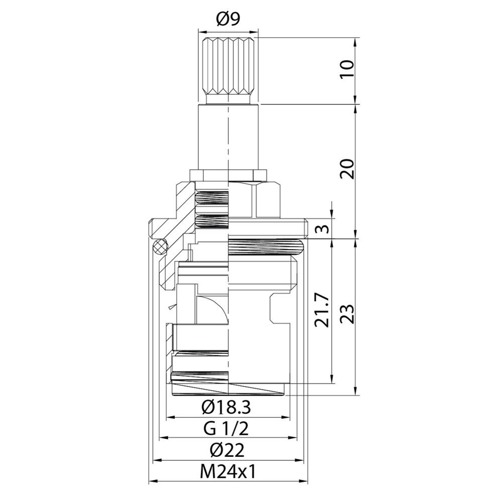 Кран-букса керамическая 180° 20 зубцов G 1/2" M24 h53 мм Iddis 998CR531SM