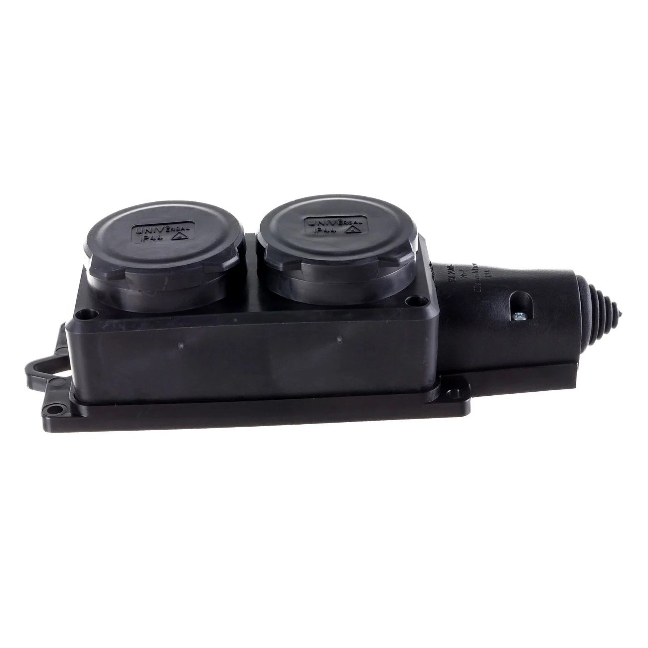 Колодка 2 гнезда с заглушками с/з 16А 220В IP44 UNIVersal черная 1788