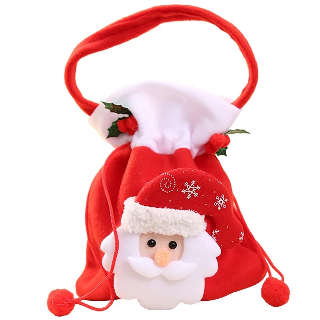 Мешок новогодний с принтом 22х18 см с ручками на кулиске микс 10123-0280