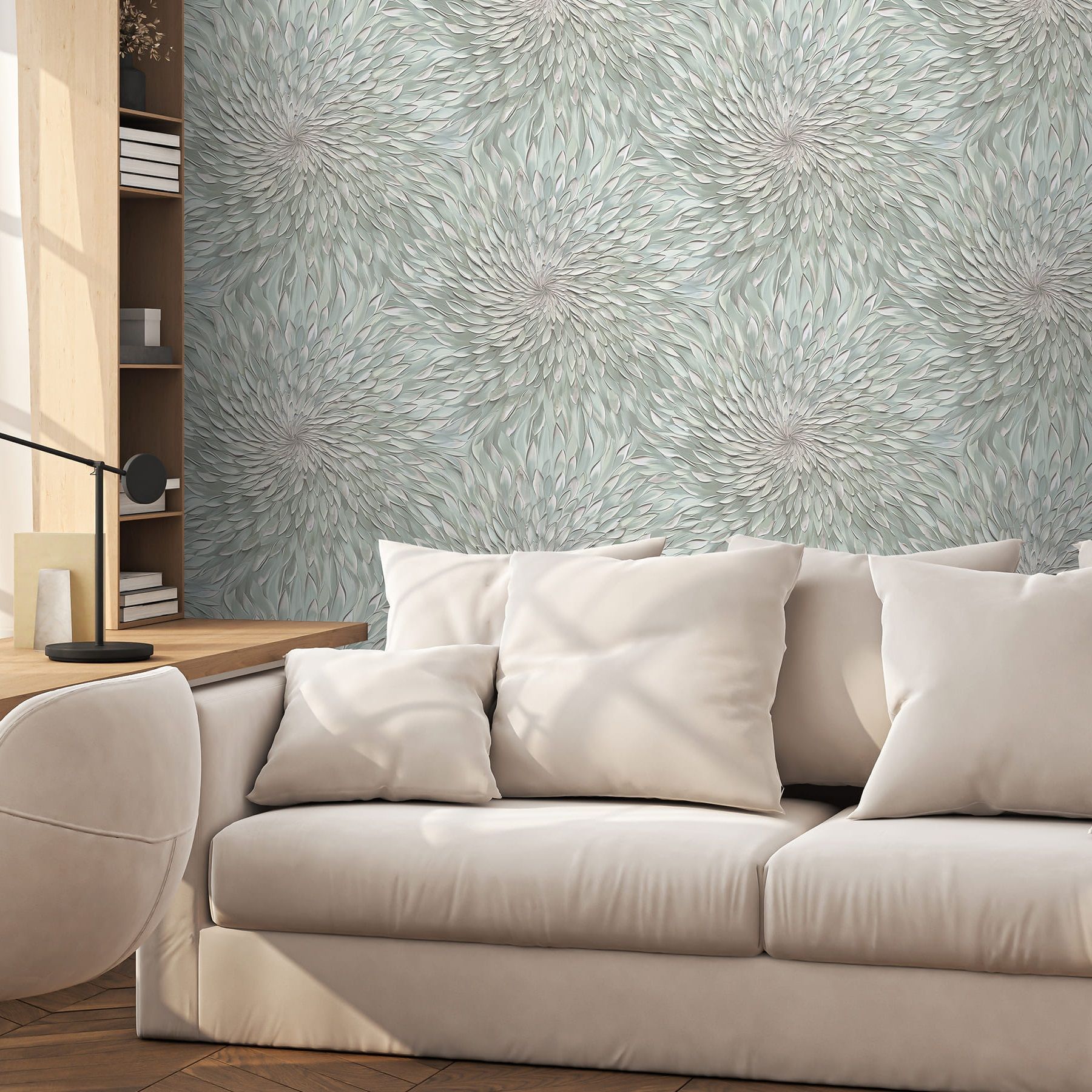 Обои Victoria Stenova Astra 589513 зеленые цветы крупные, астра 1,06х10,05 м