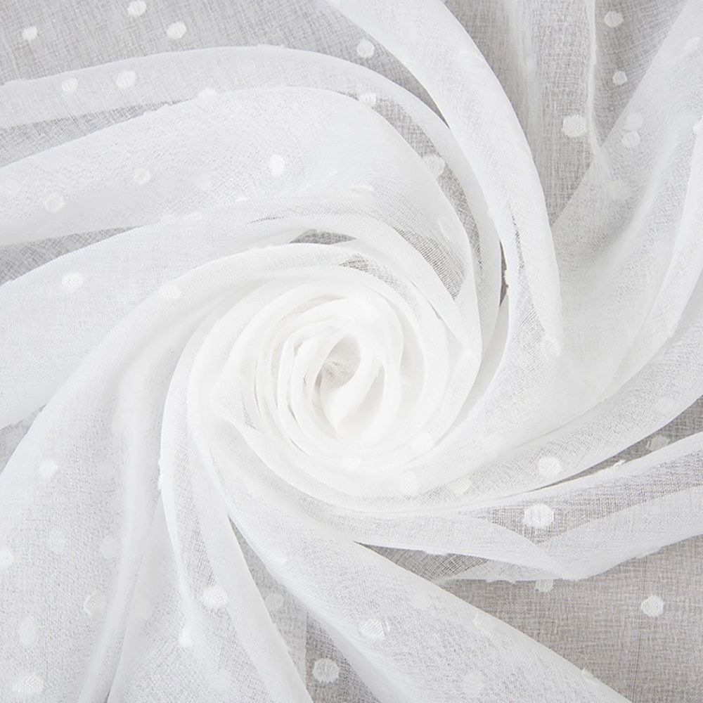 Ткань для штор Тюль лен Спот белый с утяжелителем