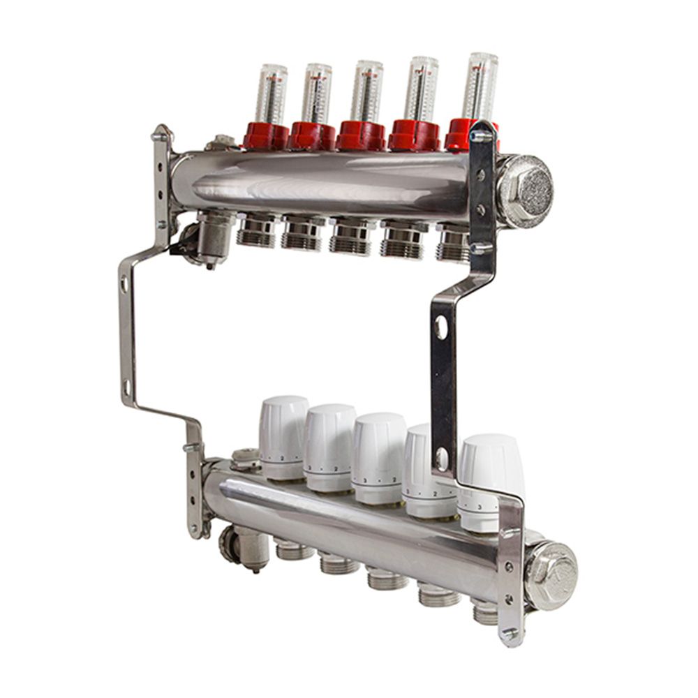 Коллекторная группа 1"х3/4'' евроконус 5 выходов c расходомерами VRT