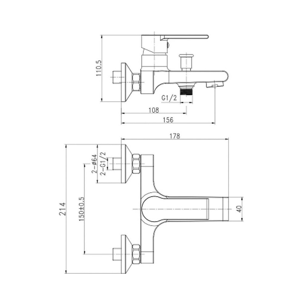 Смеситель для ванны Brasko Black однорычажный черный