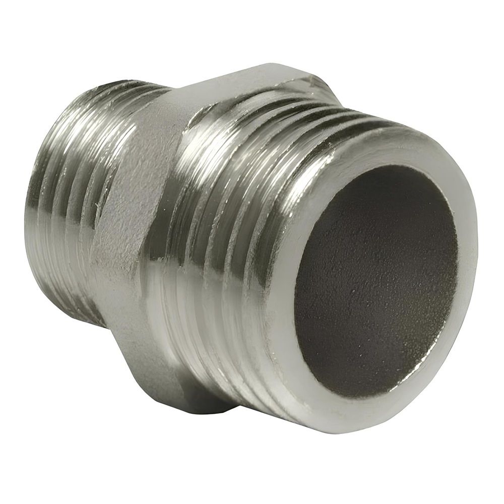 Ниппель переходной латунь никель 3/8"х1/2" НР/НР