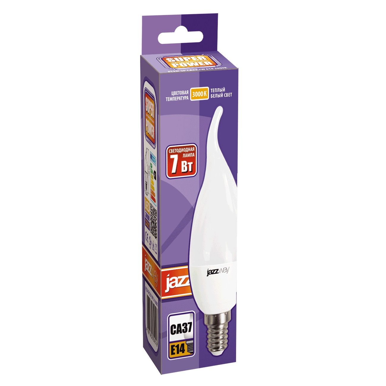 Лампа светодиодная E14 230 7Вт 2700K/3000К 530 Lm  CA37 Jazzway