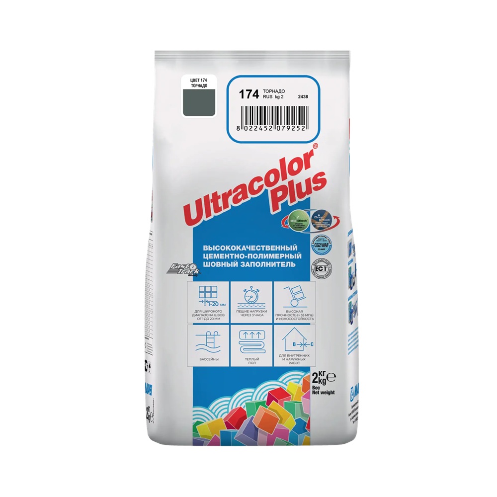 Затирка цементная Mapei Ultracolor Plus №174 торнадо 2 кг